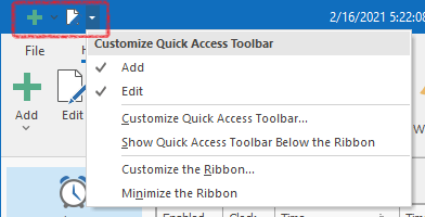 Quick Access Toolbar with Commands