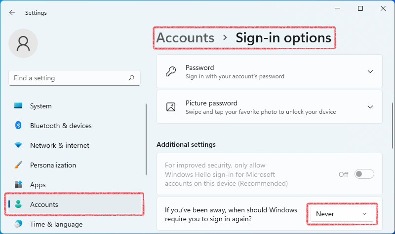 Turn off require sign-in on wakeup in Windows 11