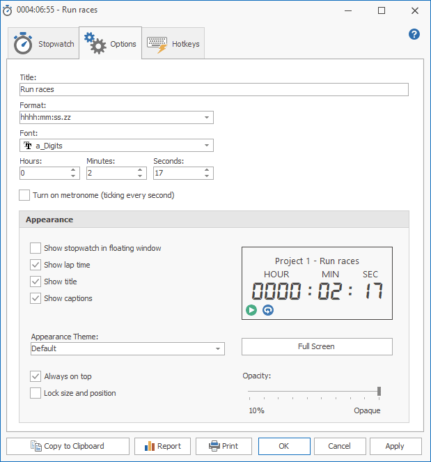 Stopwatch Options